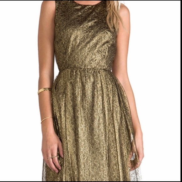 Erin Fetherston Gold Lace Floral Dress - Picture 2 of 10